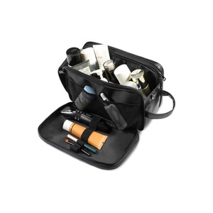 Neceser de Cuero Genuino Hecho a Medida, Resistente al Desgaste, con Doble Cremallera, Color Negro, Estuche Cosmético Elegante, Kit Dopp - Product Image 2