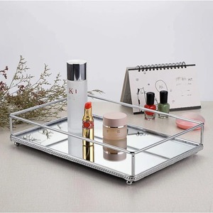 Rectangle <b>Mirrored</b> Storage <b>Tray</b> Single Tier Metal Polished Finish Table Use Neatening Storage Minimalist Design - Product Image 5