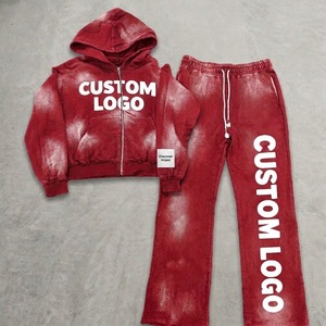 Ensemble sweat à capuche et pantalon de survêtement oversize respirant de haute qualité, style streetwear hivernal, 100 % coton, délavage acide, impression numérique - Product Image 1