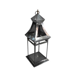 Lanterne à bougie en métal bleu en forme de cage à oiseaux, avec dessus en dôme, poignée annulaire, structure en fil de fer, centre de table décoratif en fer - Product Image 5