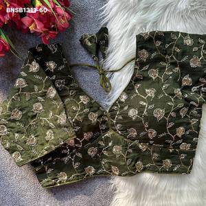 Collection de Blouses Femme en Soie Vichitra Douce pour Tenues Occasionnelles, avec Broderie Florale et Feuillage Faite à la Main, Manches Rembourrées, Fermeture au Dos et Détails Dori - Product Image 5