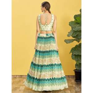 Charmant travail brodé vert Chinon réception Lehenga Choli - Product Image 3