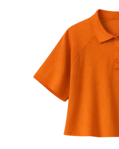 Camiseta Polo Corta Naranja Personalizada para Mujer, Manga Raglán, Top Informal de Algodón, Cierre de Botones, Corte Holgado, Moda Urbana de Verano - Product Image 3