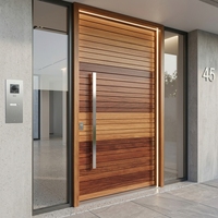 Mahardika Solid Wood Pivot Door Modern Teak Wood Horizontal Slats Minimalist Luxury Bedroom Dining Architectural Entryway