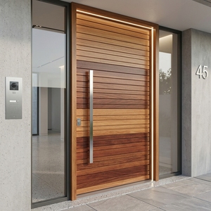 Puerta Pivotante de Madera Mahardika, Moderna, de Madera de Teca, con Listones Horizontales, Minimalista, de Lujo, para Entrada Principal, Puerta Arquitectónica de Entrada - Product Image 2