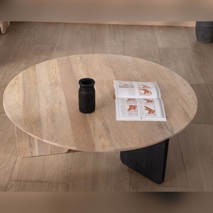 Vandana Golden Aspect Round <b>coffee</b> <b>table</b> in a minimalist style, Jappy, 1 black <b>leg</b> - Product Image 5