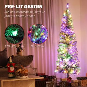 Albero di Natale Artificiale Pre-Illuminato a LED Bicolore, Decorazione Natalizia Effetto Neve con Design a Albero Sottile - Product Image 5