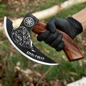 Exclusive Handcrafted Stainless steel Pizza <b>Axe</b> Cutter with Durable <b>Wooden</b> Grip for Use. - Product Image 3