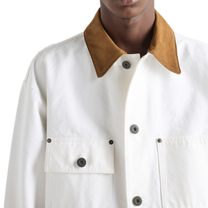 Blouson en toile vintage pour homme, tendance, avec garnitures en cuir, coupe classique, style workwear, en coton, OEM, marque privée - Product Image 4
