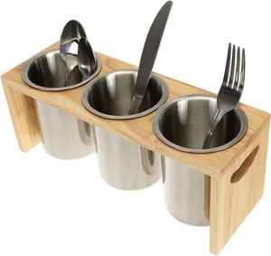 Porte-couverts en bois à compartiment unique, organisateur d'ustensiles, boîte de rangement pour cuillères, fourchettes et couteaux, support de table de cuisine - Product Image 5