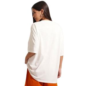 Precio bajo, último diseño, 100% camisetas de algodón para mujer, camiseta informal de manga corta con estampado de alta calidad de gran tamaño de 210gsm para mujer - Product Image 5