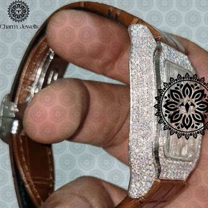 Reloj Rectangular de Lujo Charm_Jewells con Incrustaciones de Diamantes, 40 mm, Analógico, de Cuarzo, Unisex, con Correa de Cuero, Joyería de Moda - Product Image 4