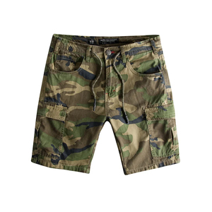 Shorts Cargo Rétro Camouflage Personnalisés pour Hommes 100% Coton Lavé avec Cordon de Serrage Multi-Poches Décontractés Streetwear d'Été - Product Image 1