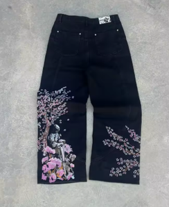 Jeans Blossom Denim con Bordado de Caballero, Pantalones Anchos de Cintura Alta para Mujer, Diseño Artístico Y2K, Jeans de Moda de Cintura Alta para Mujer - Product Image 5