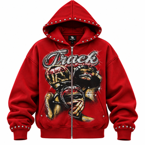 Men's Vintage Fur Collar <b>Zip</b> <b>Up</b> <b>Hoodie</b> 100% Cotton <b>Fleece</b> printed Streetwear Jacket <b>Zip</b> OEM Oversized Rhinestone <b>Zip</b> <b>Up</b> <b>Hoodie</b> - Product Image 3