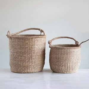 Straw Raffia Hamper Set Natural Seagrass <b>Basket</b> for Storage Laundry Hand Weaving Braided Sea Grass <b>Baskets</b> - Product Image 6