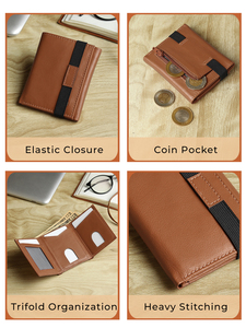 กระเป๋าสตางค์หนังแท้ RFID แบบพับสามตอนสำหรับผู้ชาย WRIZA |   ช่องใส่บัตรสีดำ 6 ช่อง ซิปใส่เหรียญ ช่องใส่บัตรประชาชน - Product Image 5