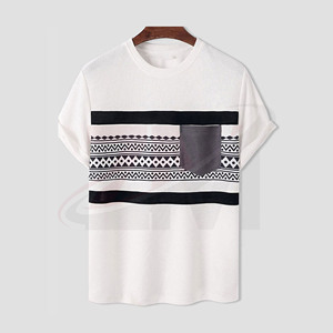 เสื้อยืดคอกลมแขนสั้นสีขาวสำหรับผู้ชายไซส์ใหญ่ ระบายอากาศได้ดี ลายเรขาคณิต ผ้าฝ้ายถัก สวมใส่สบาย ทรงปกติ - Product Image 1
