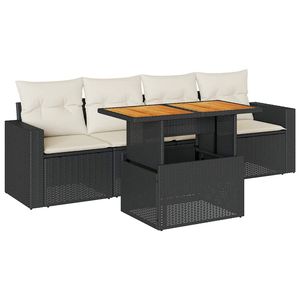Conjunto de Sofá de Jardín de 5 Piezas con Reposabrazos Ajustables, Colección de Ratán PE Negro - Product Image 2