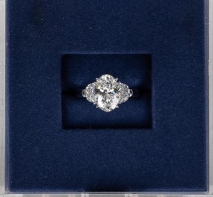 IGI Certified 3CT Oval Lab Diamond Engagement <b>Ring</b> 14K White Gold Three Stone Prong Set Half <b>Moon</b> Side Diamonds Minimalist <b>Ring</b> - Product Image 6