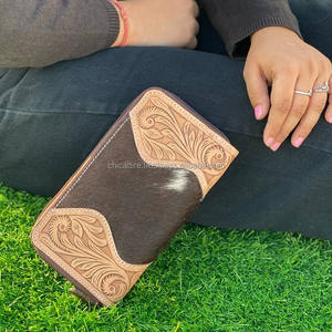 Cuir usiné à la main grande capacité multi-cartes fermeture éclair plus grand portefeuille Western femmes mode véritable cuir de vachette pochette sac à main - Product Image 4