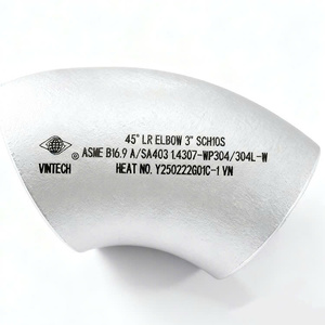 Coude à long rayon de 45 degrés en acier inoxydable ASA403 304 304L 316 316L, norme ASME B169 du Vietnam, raccord de tuyauterie de 1/2 à 12 pouces, connexion par soudage - Product Image 4