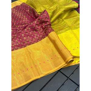 DISEÑADOR BROCADO SEDA ZARI TEJIDO TRABAJO SAREE CON BLUSA DESCOSADA ROSA - Product Image 4