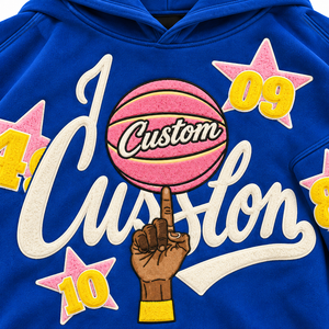 <b>Royal</b> <b>Blue</b> Oversized Hoodie Custom Letter Print Star Number Patch Streetwear Pullover Sweatshirt Unisex 100% Cotton <b>Fleece</b> - Product Image 3