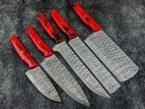 Ensemble de couteaux de chef Damazcus écologiques, lames en acier inoxydable ambidextres, manche en bois rouge, 5 pièces - Product Image 4