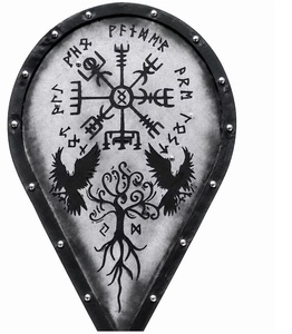 Bouclier Viking 27x17 pouces en forme de goutte d'eau, Décoration nordique Yggdrasil avec Ravens, Art mural médiéval - Product Image 3