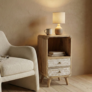 Modern Wooden Nightstand with Storage – Solid Wood Bedside Cabinet with Shelf Wooden Bed <b>Side</b> <b>Tables</b> with <b>Drawers</b> - Product Image 5