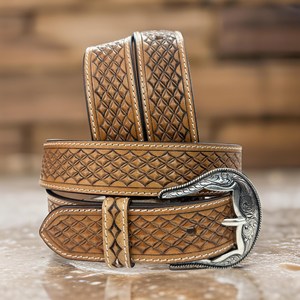 Cinturón de Cuero Estilo Western con Grabado Artesanal de Hojas de Vaquero y Hebilla de Aleación (Latón/Acero Inoxidable/Aleación) - Product Image 3