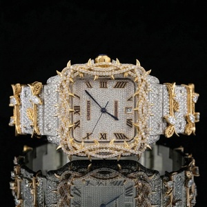 Reloj de Lujo de Alta Calidad con Diseño de Espinas, Esfera Romana Completamente Adornada, Estilo Hip Hop, Caja de Acero Inoxidable de Dos Tonos, Corona Metálica - Product Image 2