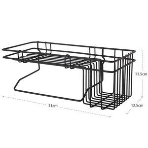 Porte-serviettes mural en métal avec étagère de rangement, design minimaliste noir pour salle de bain, support fixe pour serviettes de bain - Product Image 2