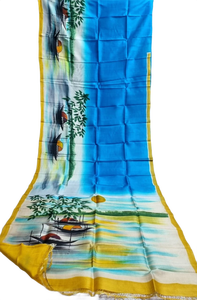 Sari traditionnel indien, pakistanais, bangladais pour femmes, en soie pure de Bishnupuri, imprimé à la main - Product Image 4