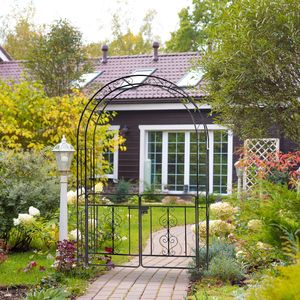 Arco in Ferro Battuto Nero 134,5*58,5*213cm, Doppio Strato con Porta, Tetto ad Arco, Recinzione e Cancelli per Cortile - Product Image 2