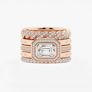 Anillo de Boda de Cinco Piezas con Diamantes Cultivados en Laboratorio, Corte Esmeralda, 2.33CTW, Anillos de Boda Modernos Apilables para Mujer - Product Image 3