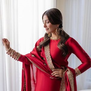 Red Indian Pakistani Set <b>Velvet</b> Anarkali Suit Embroidered Long <b>Coat</b> Palazzo Embroidery Wedding Banquet Outfit - Product Image 5