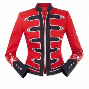 Bold Red Navy <b>Silver</b> Braided Hussar <b>Jacket</b> <b>Women</b> Hungarian Ceremonial Band Coat Napoleonic Style Fit - Product Image 1