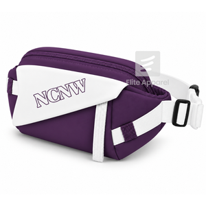 Sac banane personnalisé NCNW avec logo brodé sur le devant, fermeture éclair violette et blanche, usage quotidien décontracté pour femme - Product Image 4