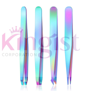 Ensemble professionnel de 3 pinces à cils en acier inoxydable argenté, droites, courbées, type L, pointes 3D, durable, avec étui en cuir - Product Image 2