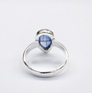 925 Sterling <b>Silver</b> <b>Ring</b> Natural Blue Kyanite Cabochon Solitaire Plain Band Teardrop <b>Ring</b> For Women <b>Men</b> Jewelry Collection - Product Image 5