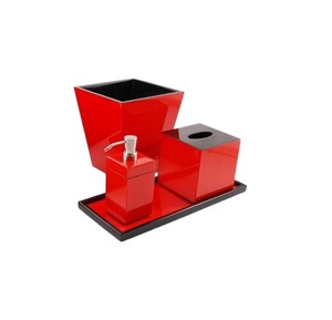 Ensemble de salle de bain élégant en laque, design rouge brillant, ensemble de salle de bain en résine, distributeur de lotion, porte-boîte à mouchoirs, luxe - Product Image 2