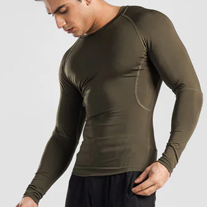Knitted Compression T-Shirt Short <b>Sleeve</b> Regular Fit Men's Gym Wear Quick Dry Breathable Anti-Uv Polyester Cotton 340g Fitness - Product Image 2