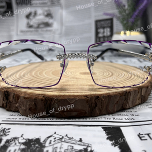 Gafas de Sol Sin Montura con Cristales Morados, Adornadas con Diamantes Moissanite, Gafas de Lujo Unisex, Estilo Hip Hop, de Diseñador - Product Image 3