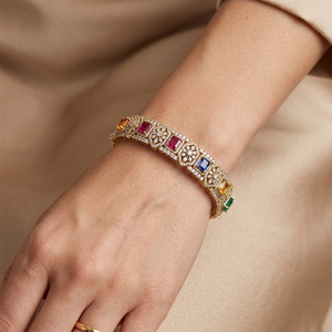 Luxury Multicolor Jadau Kundan Gold Plated <b>Bracelet</b> with Premium American Diamonds. Elegant Wedding & Festive Party Wear Bangle - Product Image 2