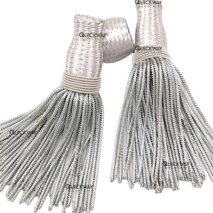 Par de Borlas Metálicas Plateadas Premium – Flecos Decorativos de Alambre Estilo Francés para Decoración de Uniformes - Product Image 1