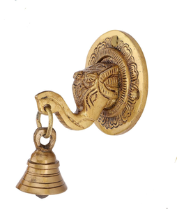 Sonnette murale en laiton en forme de tête d'éléphant, sonnette décorative vintage avec cloche à main, décoration d'entrée de maison de style antique - Product Image 1
