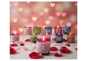 Elegant Soy Wax Decorative Candles Colored Glass Jars Hand-Printed Patterns Scented Luxury Eco-Friendly Long Burning Diwali - Product Image 1