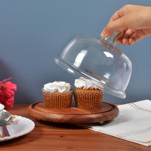 Handicrafts Glass <b>Cake</b> <b>Dome</b> Cover with Wooden Base Round Dessert Display <b>Stand</b> Reusable for Parties and Events Minimalist - Product Image 4